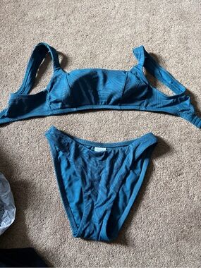 Shade & Shore Deep Teal Ribbed Bikini Set